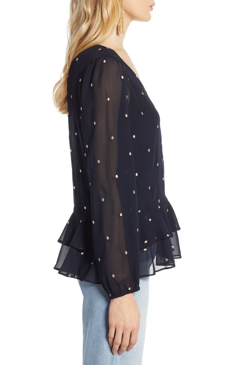 Halogen<sup>®</sup> Ruffle Hem Metallic Dot Blouse, Alternate, color,