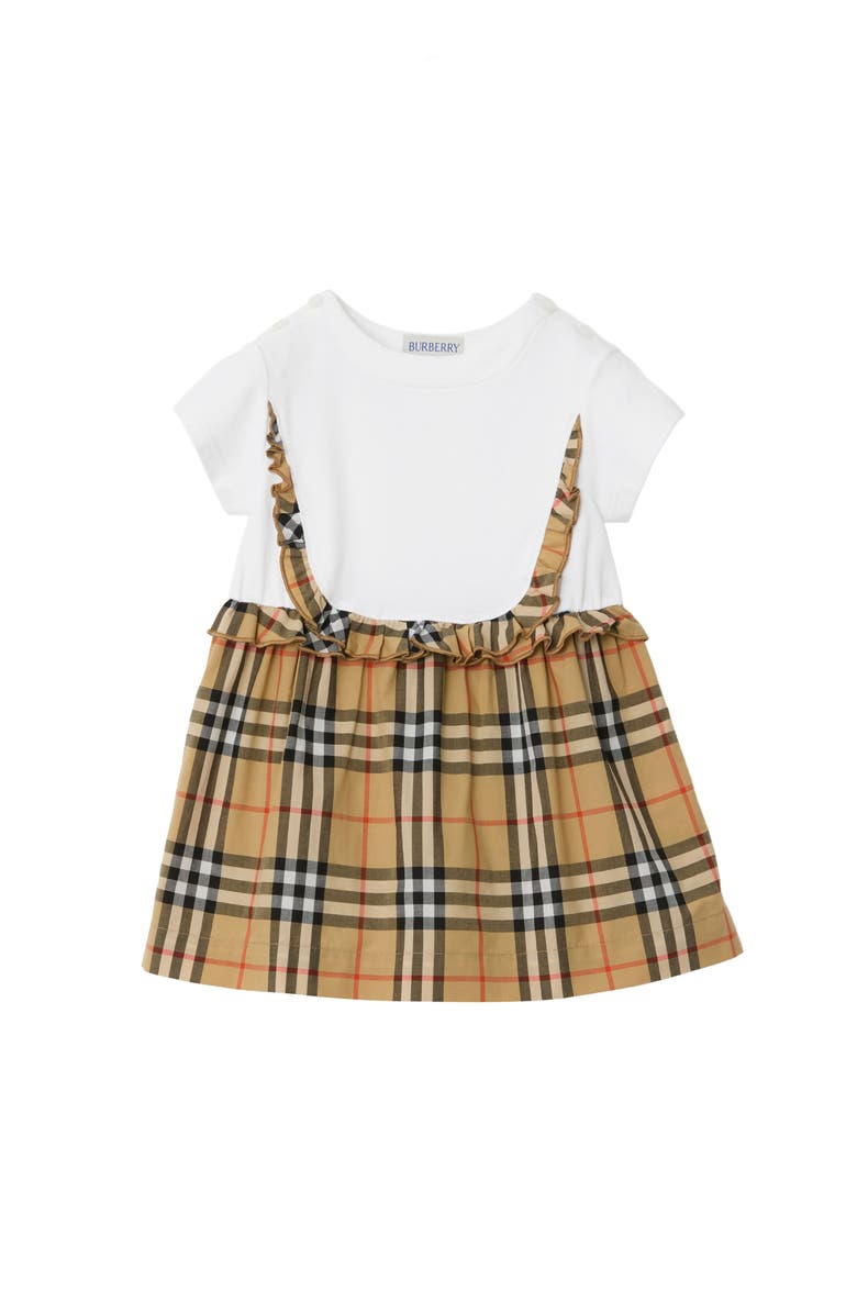 Burberry Check Trim Stretch Cotton Dress, Main, color,