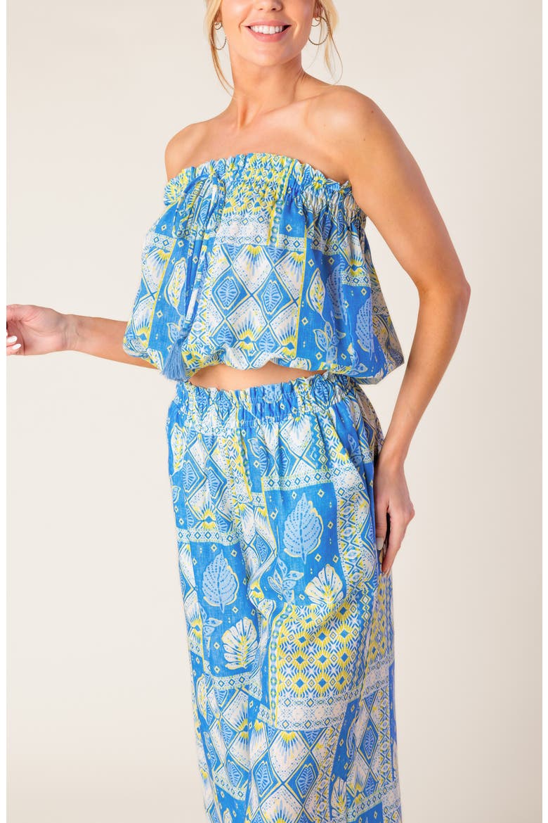 Strapless Bubble Top & Wide Leg Pant Set, Alternate, color, BLUE/ LIME