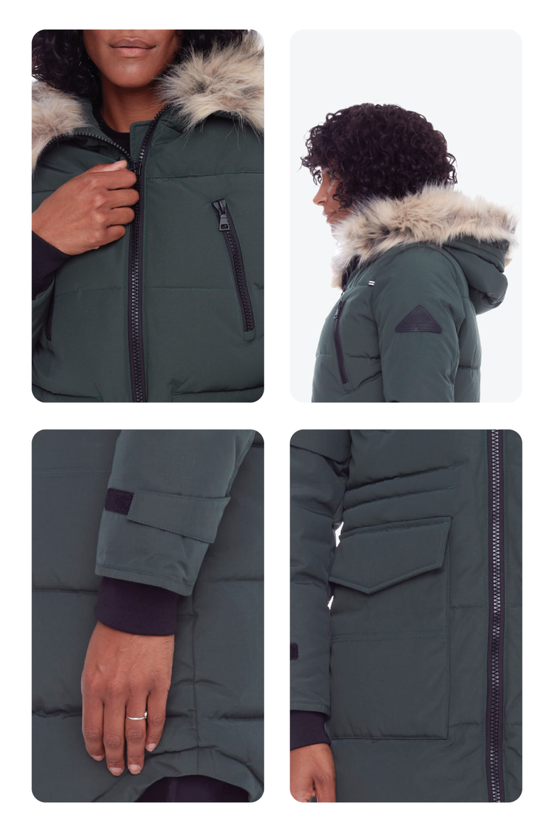 UKON - Vegan Down Drawstring Winter Parka, Alternate, color, DEEP GREEN