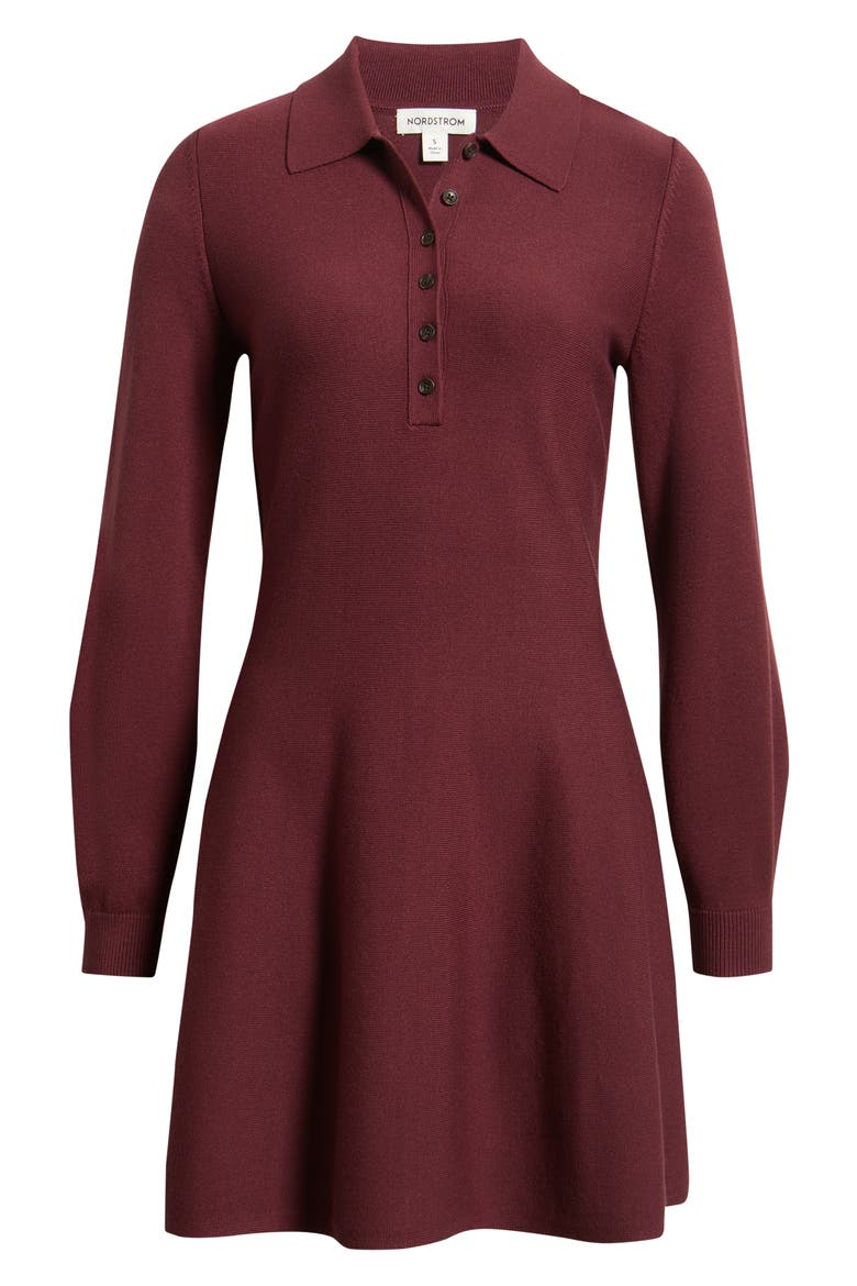 Polo Long Sleeve Minidress, Alternate, color, BURGUNDY FIG