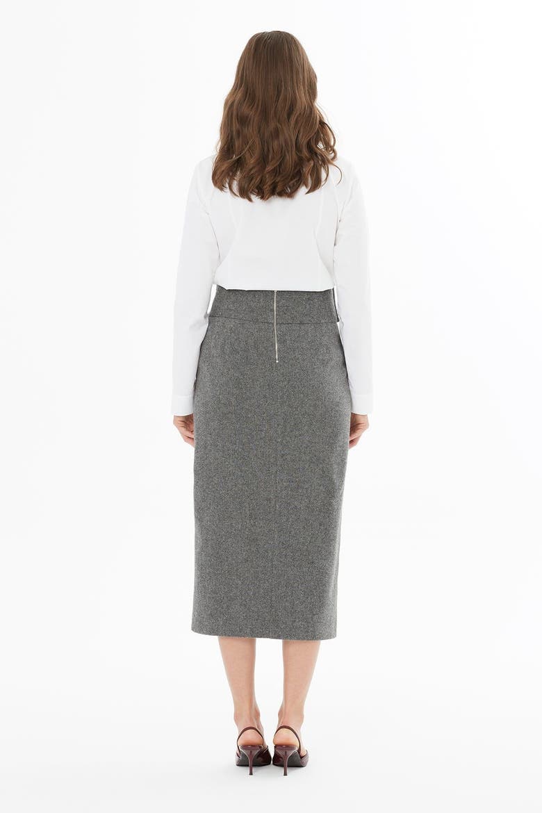 Wool-Blend Pencil Midi Skirt with Slit & Belt, Alternate, color, Grey