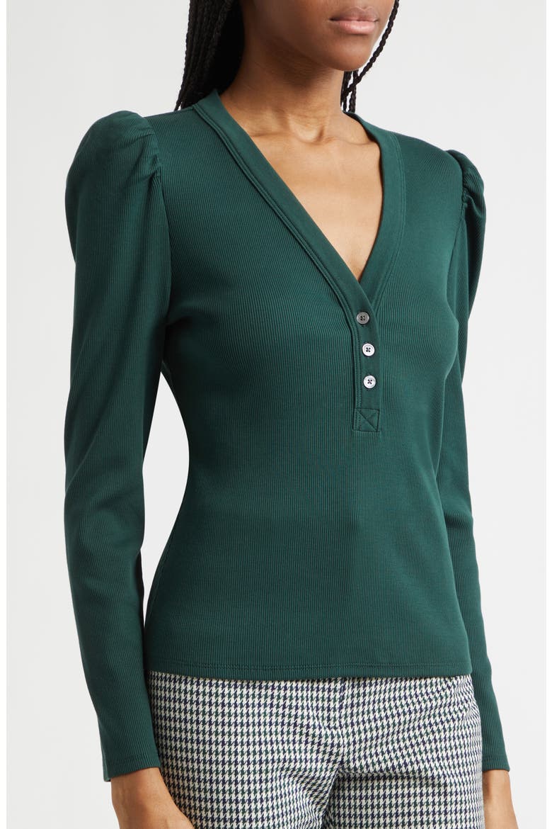 Dekalb Rib Puff Shoulder Henley, Alternate, color, PINE