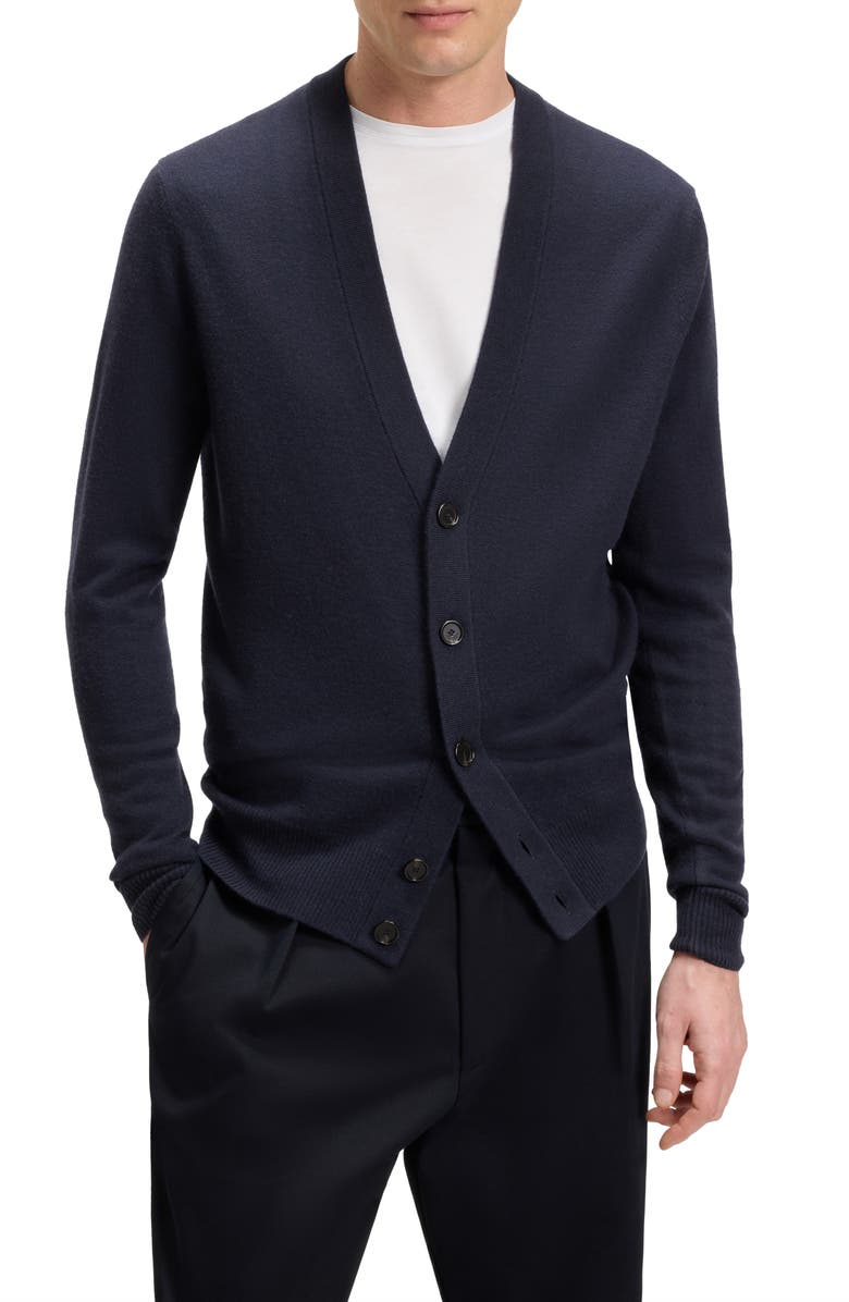 BOSS x Beckham Jelso Cashmere V-Neck Cardigan, Main, color, Dark Blue