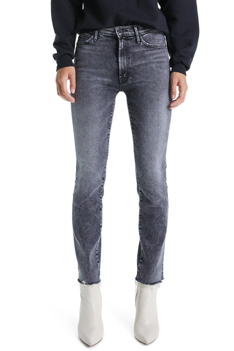 The Rascal High Waist Frayed Ankle Slim Jeans, Main, color, TRAIN STOPS