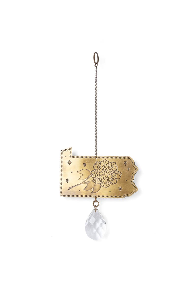 Pennsylvania State Mountain Laurel Engraved Suncatcher, Main, color, Brass