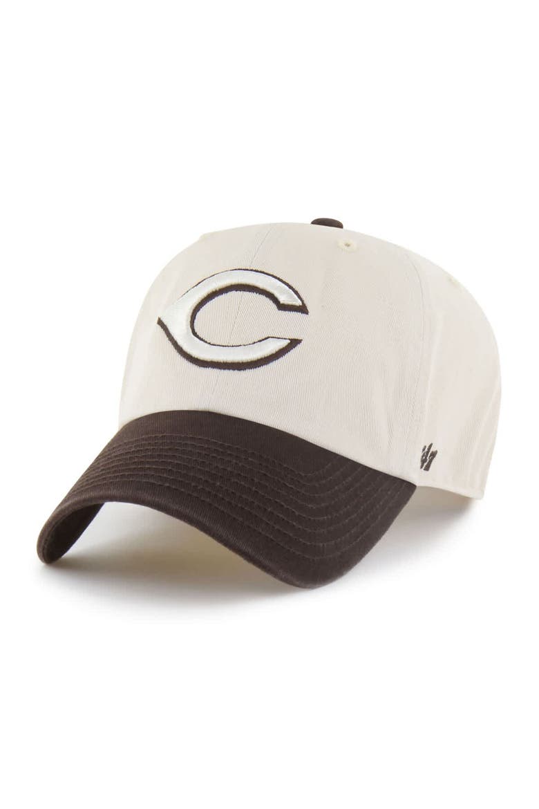 Men's '47  Natural/Brown Cincinnati Reds Two-Tone Fashion Clean Up Adjustable Hat, Main, color, Natural