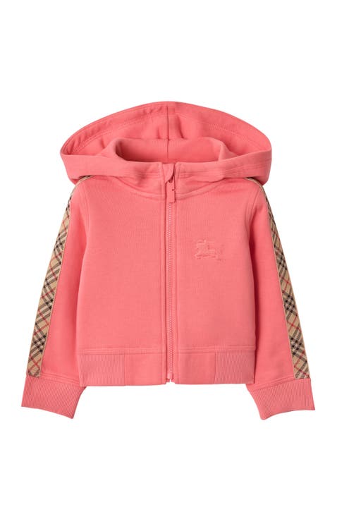 Girls' Check Trim Cotton Zip Hoodie