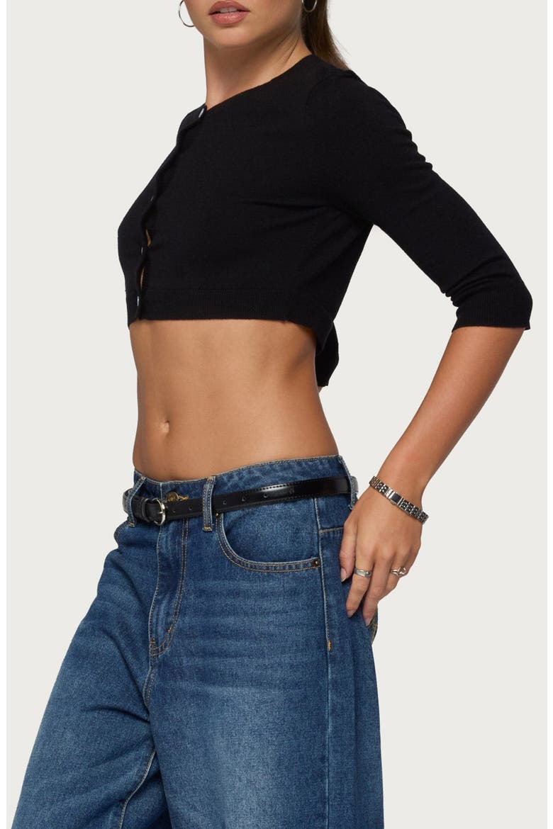 Gilba Button Up Knit Crop Top, Alternate, color, BLACK