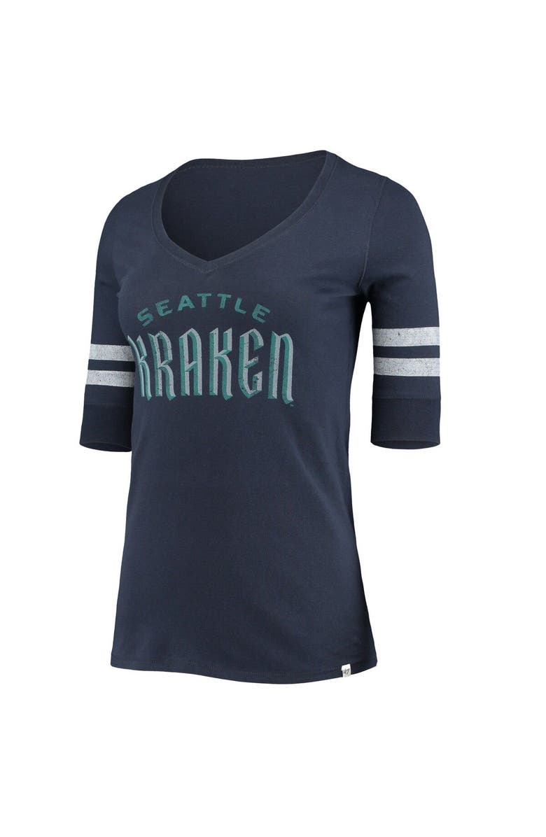 '47 Women's '47 Deep Sea Blue Seattle Kraken Flanker Stripes Half-Sleeve V-Neck T-Shirt, Alternate, color, 
