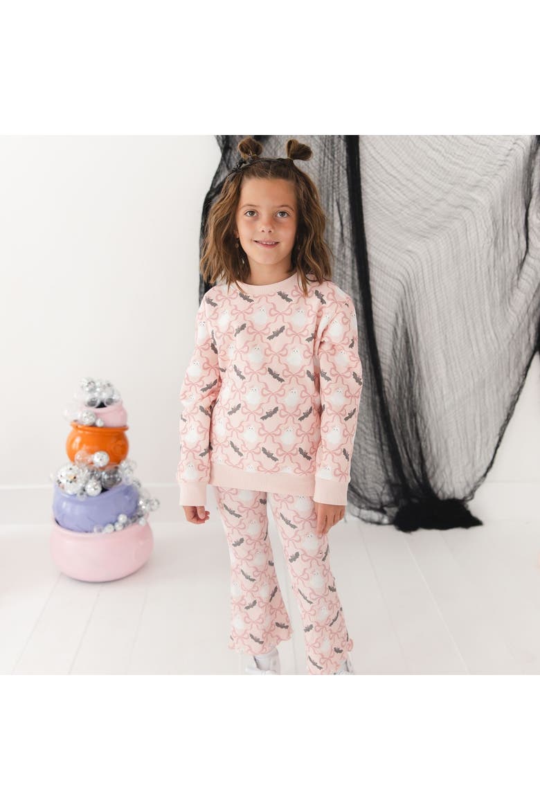 Bat And Ghost Trellis Halloween Sweatshirt, Alternate, color, Pink