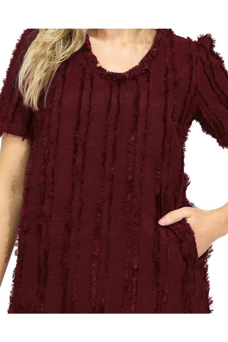 Solana Boho Fringe Shift Mini Dress, Alternate, color, Red Overflow