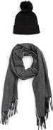 Vince Camuto Chevron Wrap Scarf & Faux Fur Pompom Beanie Set