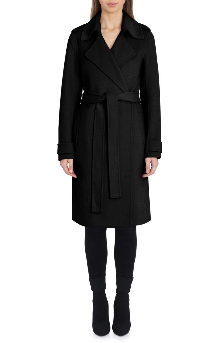 Badgley Mischka Collection Badgley Mischka Double Face Wool Blend Wrap Front Coat, Main, color, 