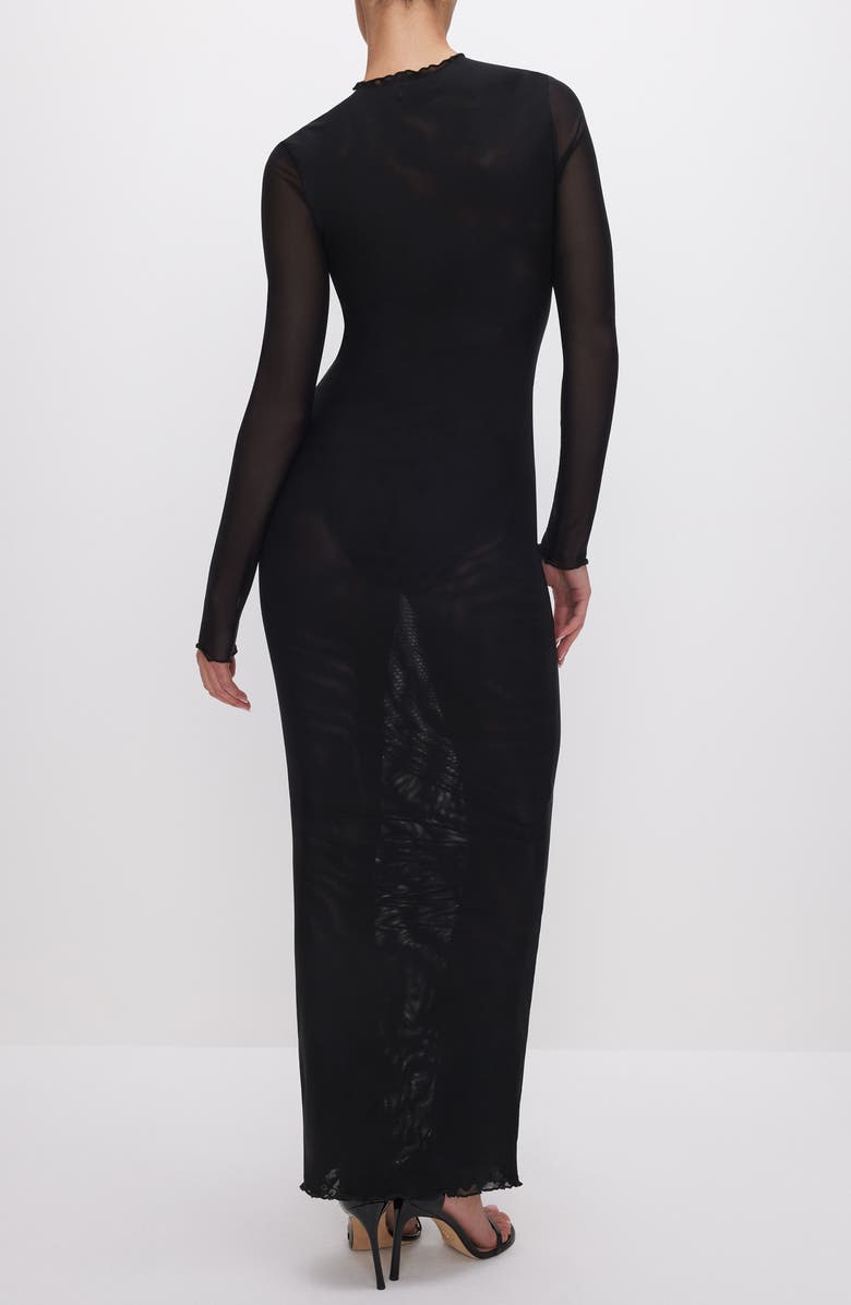Good American Long Sleeve Mesh Cover-Up Dress, Alternate, color, Black001