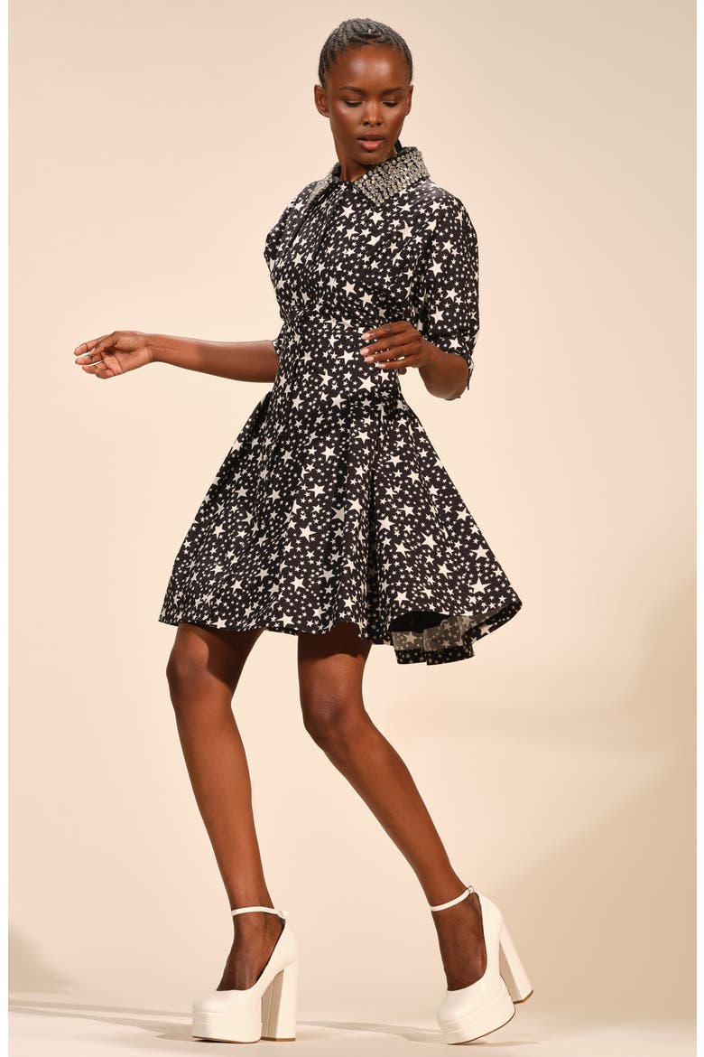 Rhinestone Collar Star Print Cotton Shirtdress, Alternate, color, STARLIT DITSY
