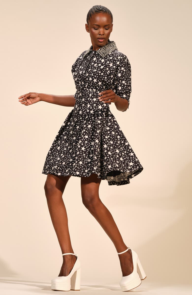 Isaac Mizrahi New York Rhinestone Collar Star Print Cotton Shirtdress, Alternate, color, Starlit Ditsy