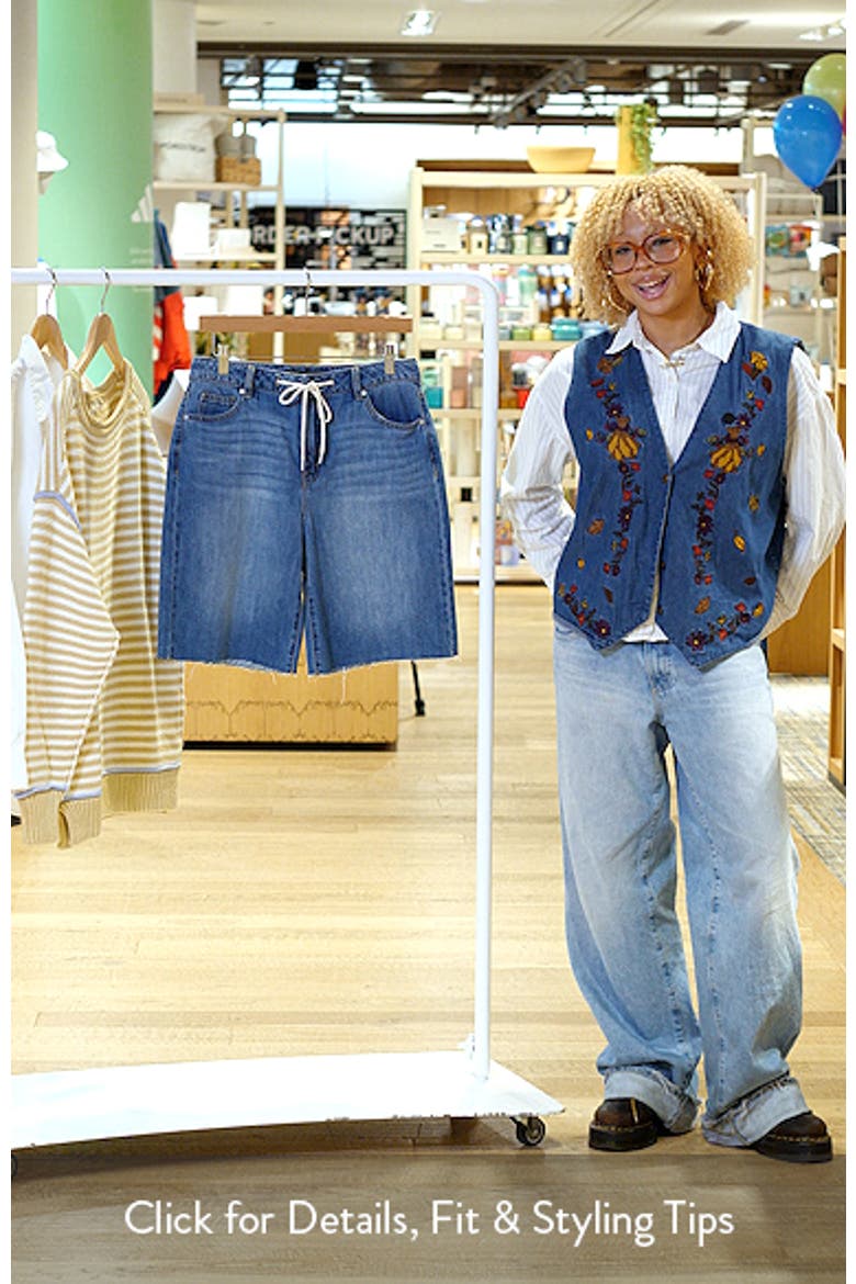 Raw Hem Drawstring Long Denim Shorts video