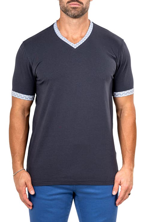 Edison Marthyr0008 Grey Cotton V-Neck T-Shirt