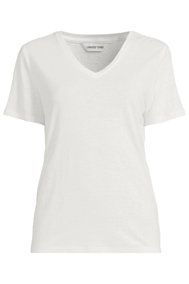 Short Sleeve Linen Blend V-Neck Tee, Alternate, color, Ivory