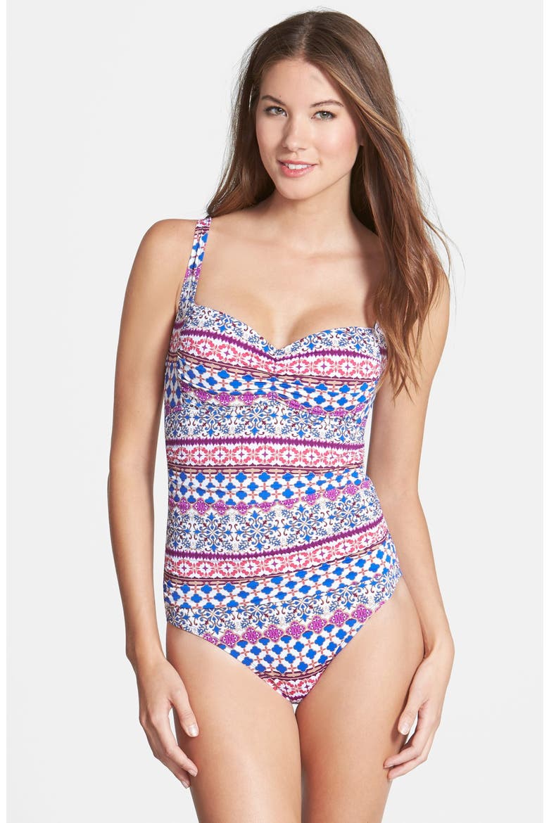 'Bohemian Romance' Sweetheart One-Piece Swimsuit, Main, color, PLUM