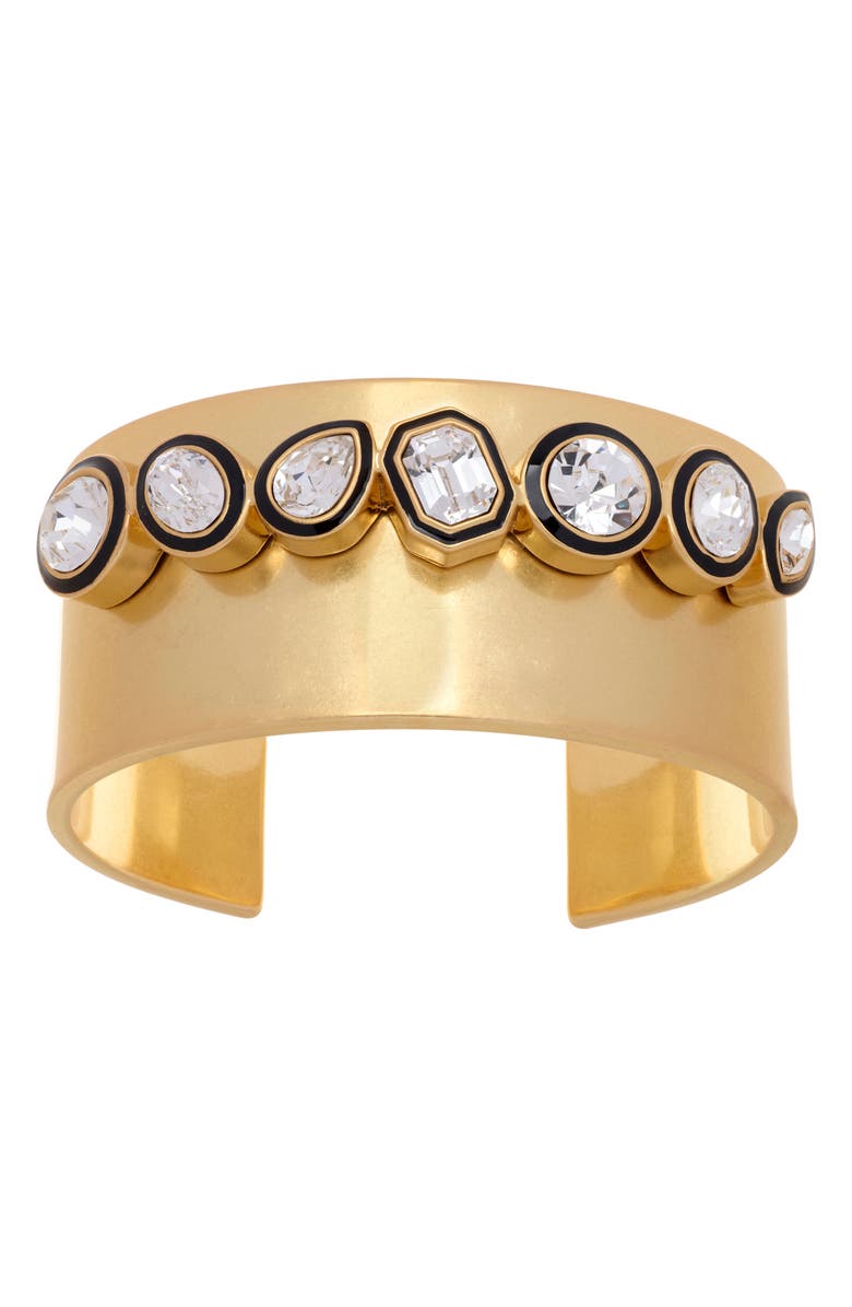 Reiss Cressida Crystal & Enamel Cuff Bracelet, Alternate, color, Gold Tone / Clear / Black