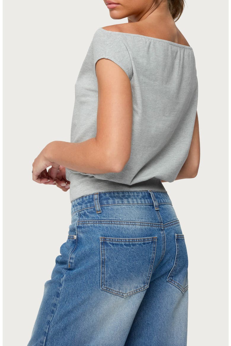 So London Off the Shoulder Stretch Cotton T-Shirt, Alternate, color, GRAY-MELANGE