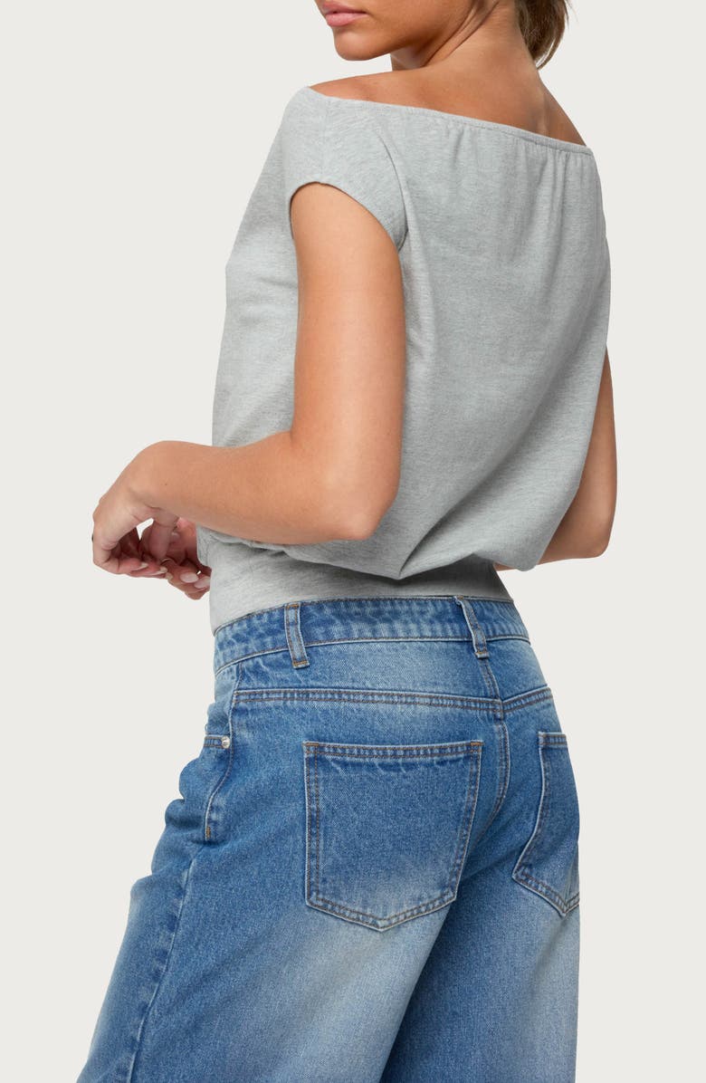 EDIKTED So London Off the Shoulder Stretch Cotton T-Shirt, Alternate, color, Gray-Melange