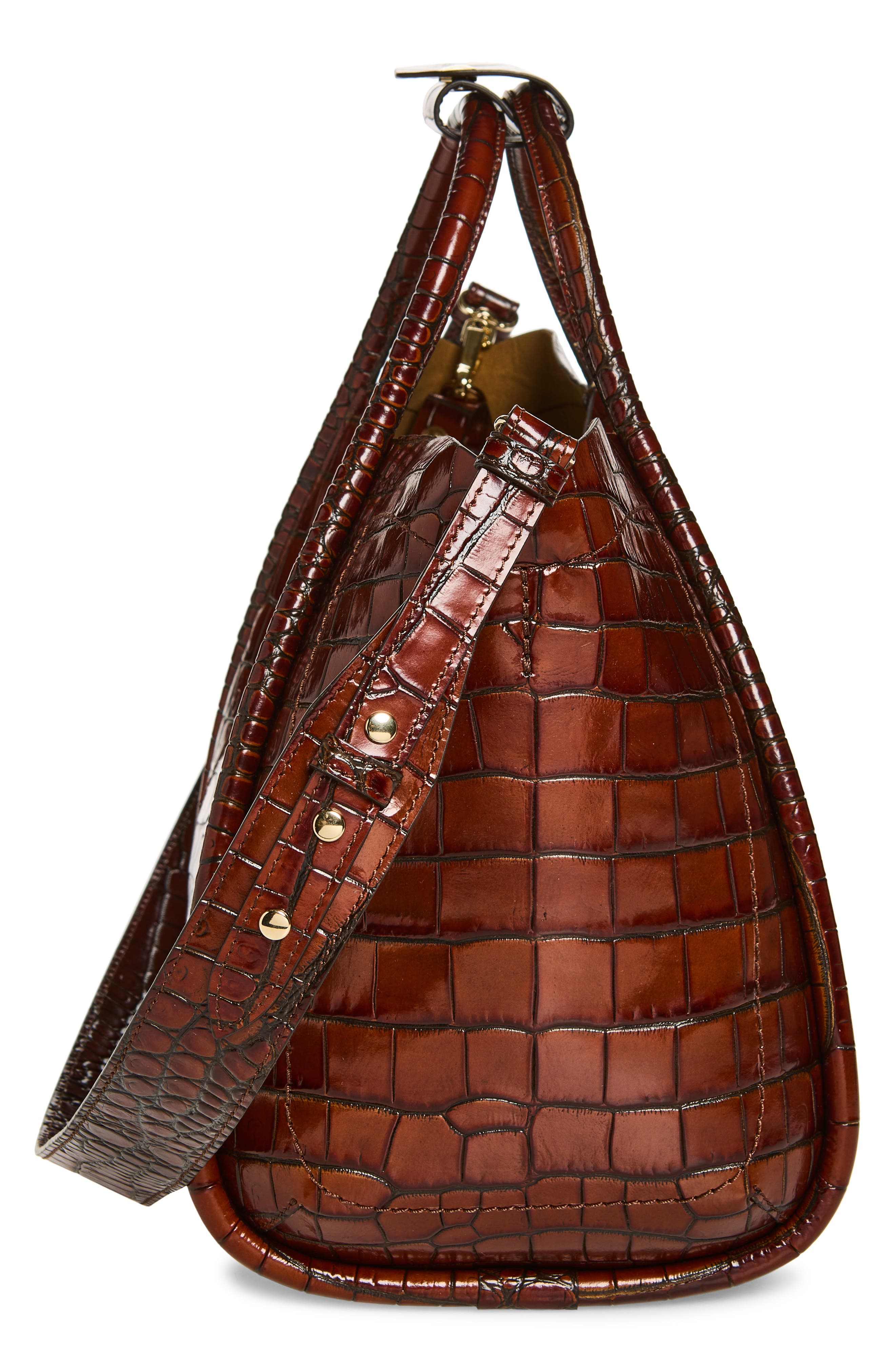 Max Mara Small Marine Croc Embossed Leather Tote, Alternate, color, Brown