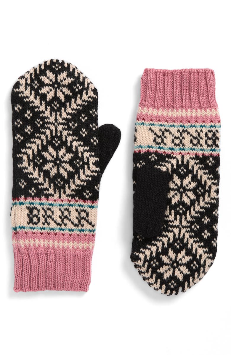 FRENCH KNOT Fleece Lined Nordic Wool Mittens, Main, color, Black