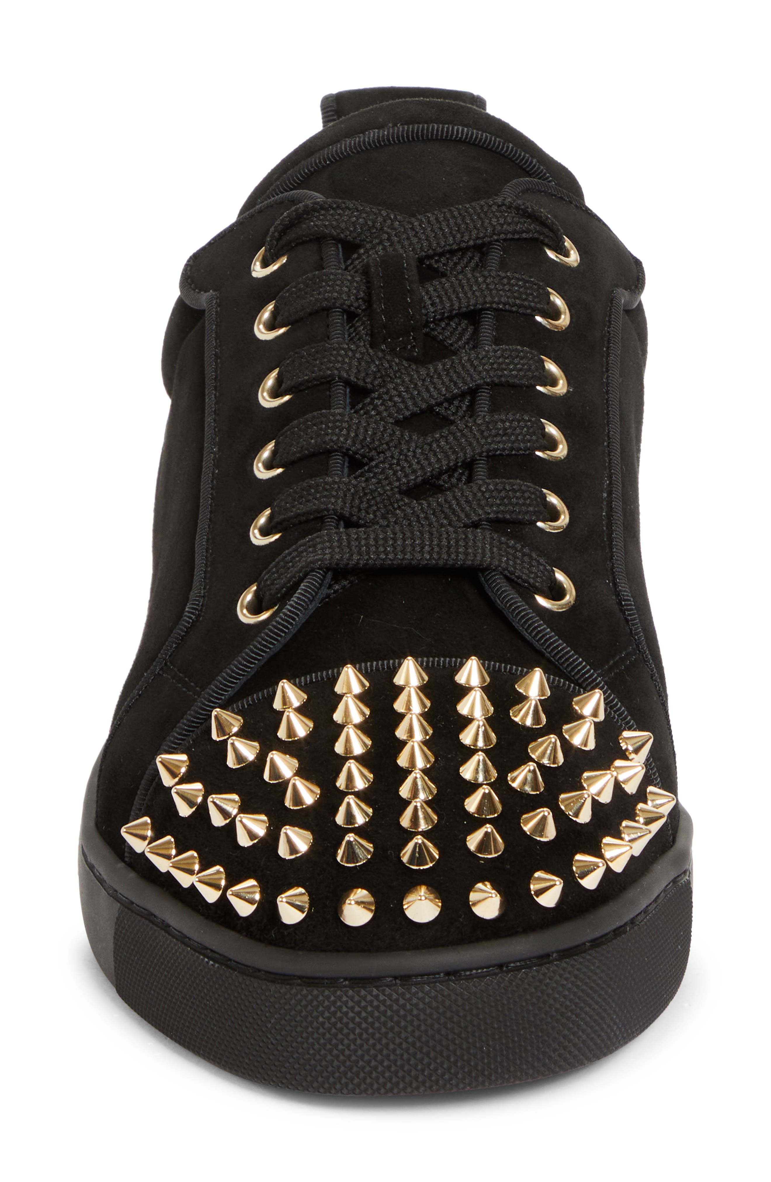 Christian Louboutin Louis Junior Spikes Orlato Suede Sneaker, Alternate, color, Black/ Light Gold