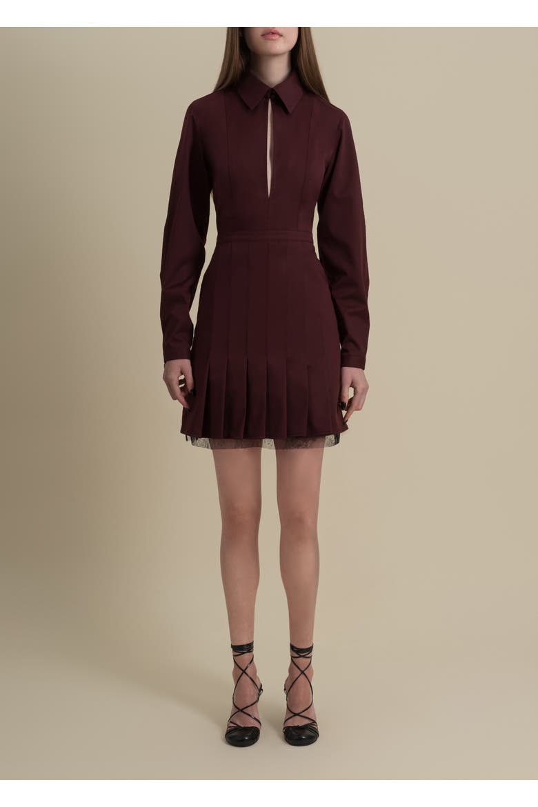 Honor Structured Lace-Trim Twill Mini Dress, Main, color, Burgundy
