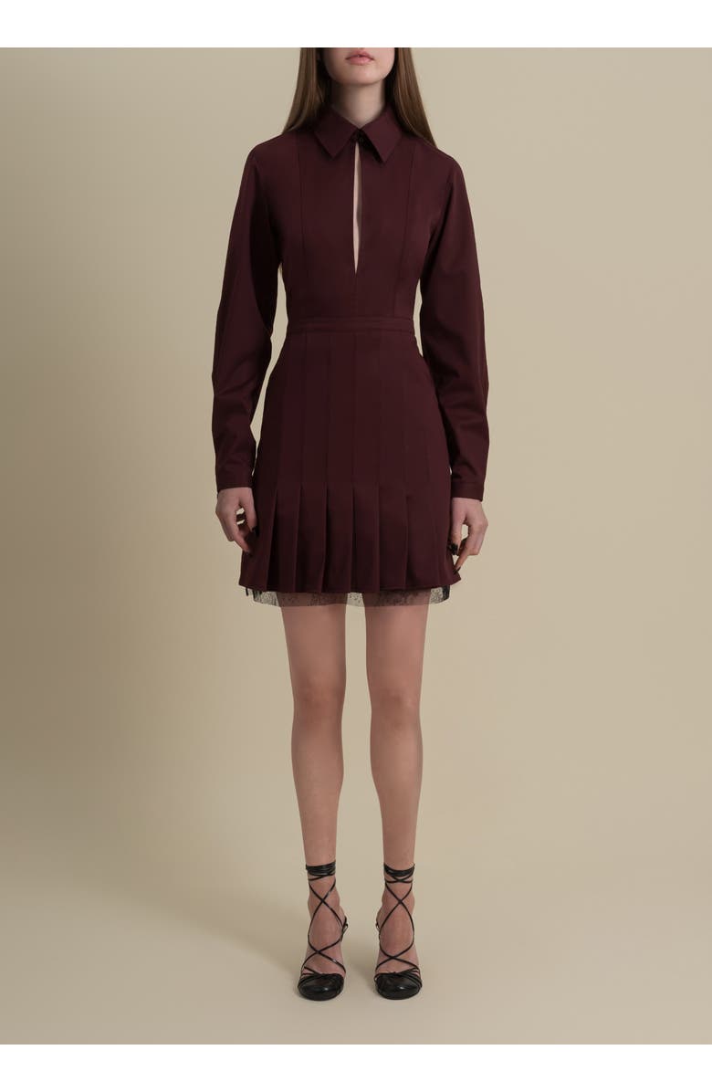 Contessa Mills Honor Structured Lace-Trim Twill Mini Dress, Main, color, Burgundy
