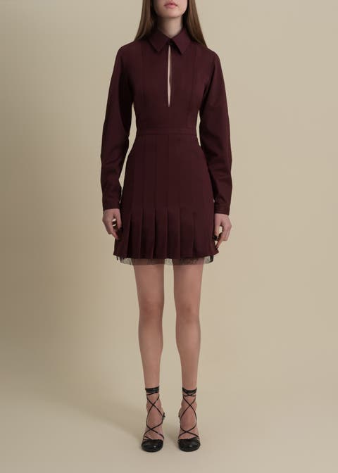 Honor Structured Lace-Trim Twill Mini Dress