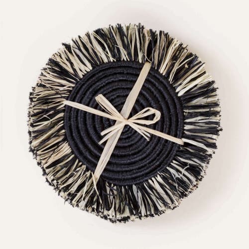 Indego Africa Raffia Fringe Set Of 4 Coasters In Black And Natural