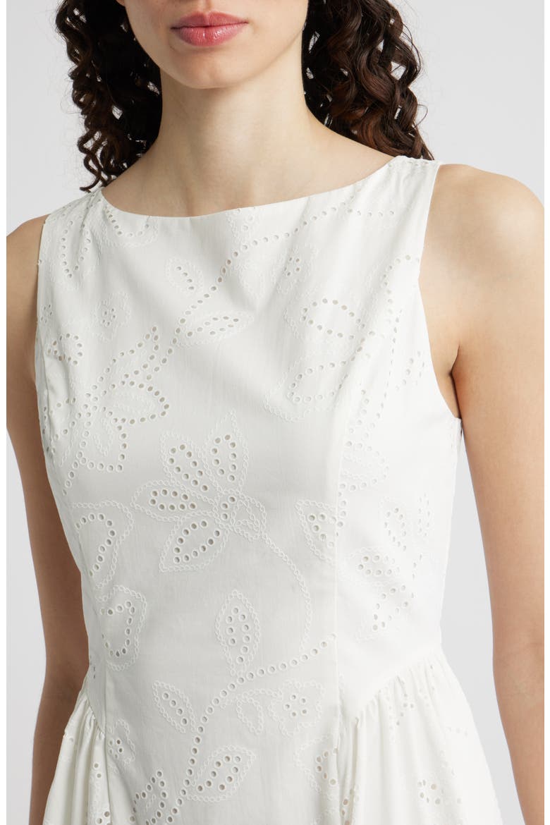 Eyelet Sleeveless Fit & Flare Midi Dress, Alternate, color, WHITE