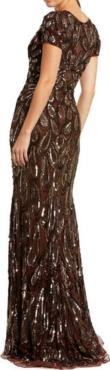 Flutter Sleeve Faux Wrap V-Neck Embellished Tea Length Dress