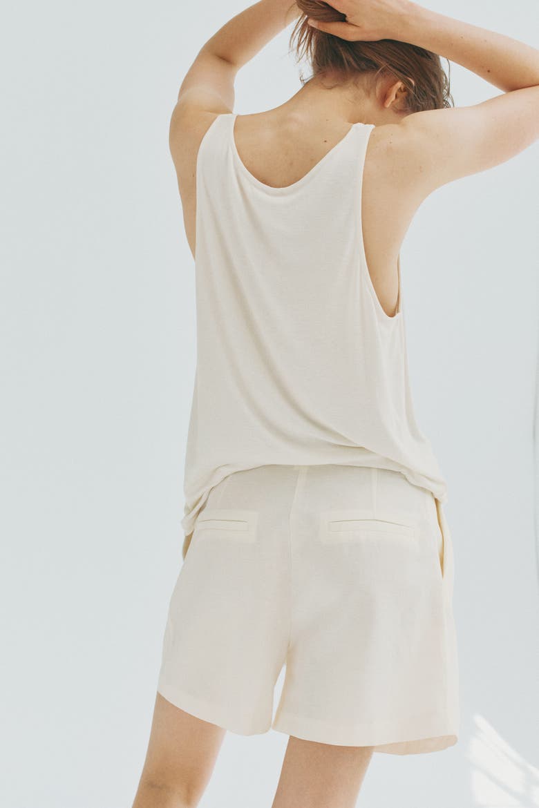 Tailored Linen-blend Shorts, Alternate, color, Ivory