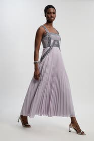 Karen Millen Petite Embellished Pleated Midi Dress