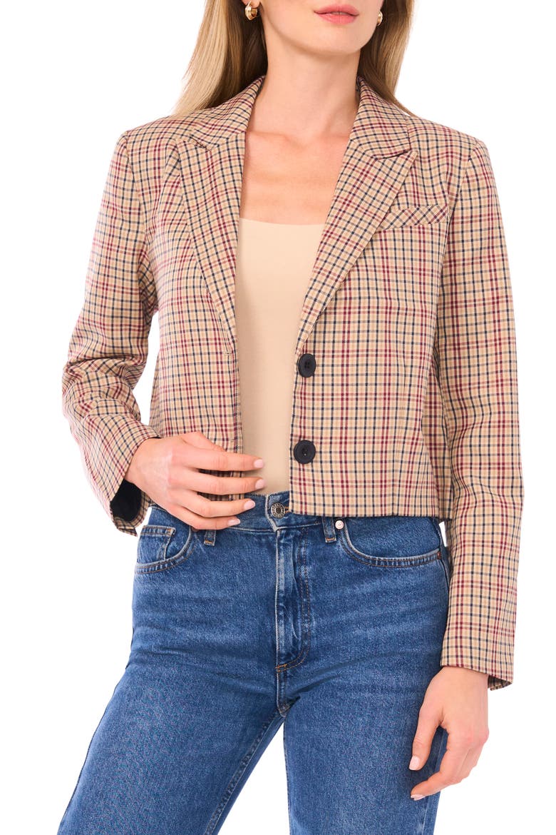 Tailored Crop Blazer, Main, color, BEIGE/ RICH BLACK/ BURGUNDY