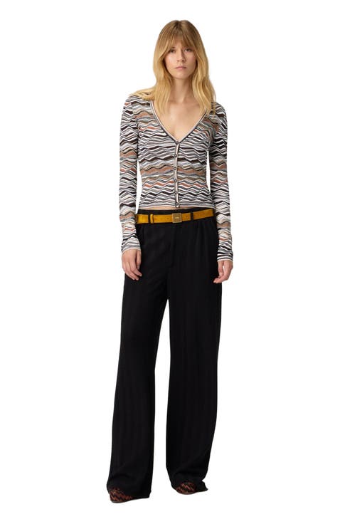 Buttoned Cardigan With Wave Pattern