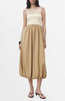 MANGO Mixed Media Bubble Hem Midi Dress