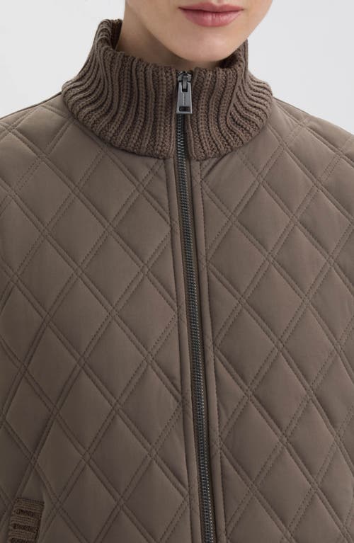 Hunter Cable Knit Sleeve Quilted Bomber Jacket In Brown