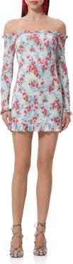 AFRM Peck Floral Off the Shoulder Smocked Long Sleeve Minidress