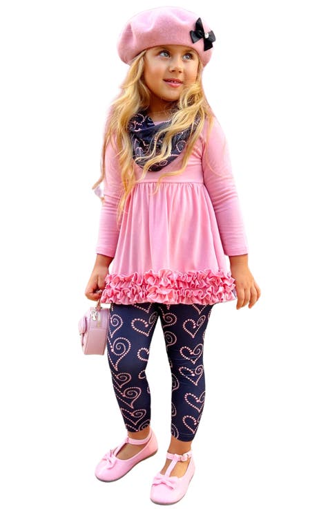 Kids' Hugs and Heart Fashion Tunic, Scarf and Legging Set (Toddler, Little Kid & Big Kid)