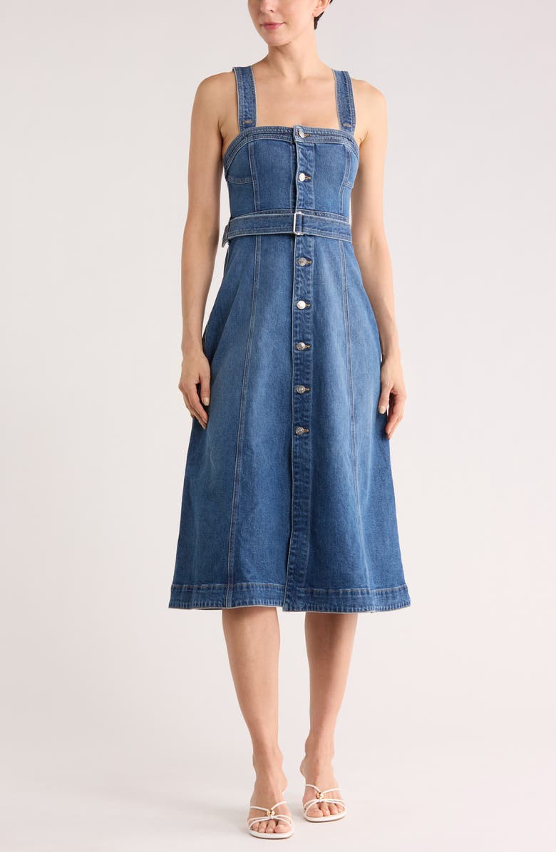 Simkhai Alba Bustier Denim Midi Dress, Main, color, Trancoso