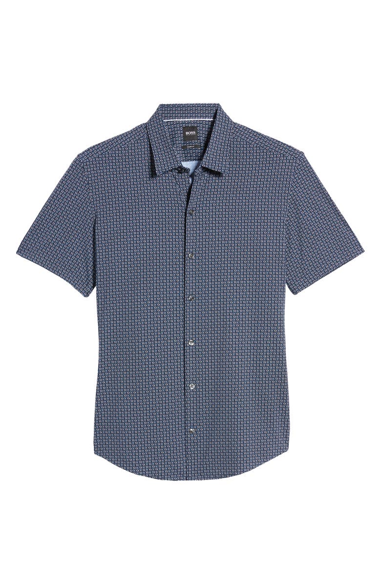 BOSS Robb Slim Fit Mini Floral Short Sleeve Button-Up Performance Shirt, Alternate, color, 