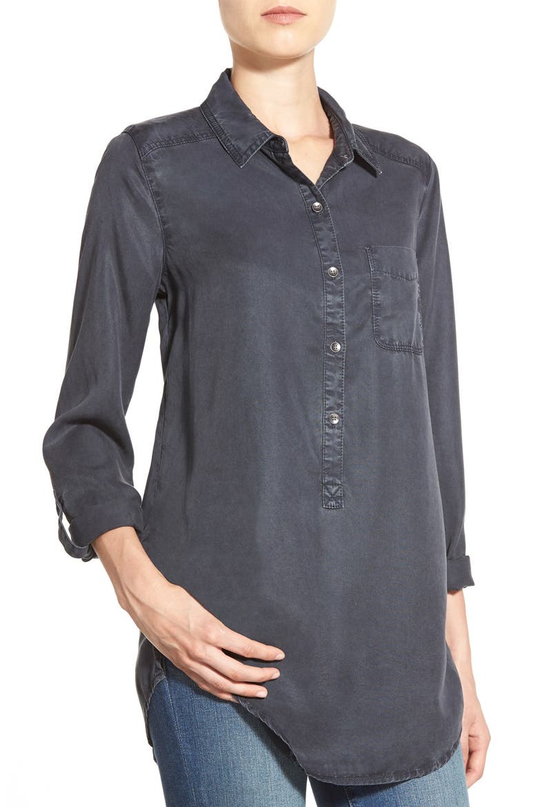 Denim Chambray Tunic Shirt, Alternate, color, GREY EBONY
