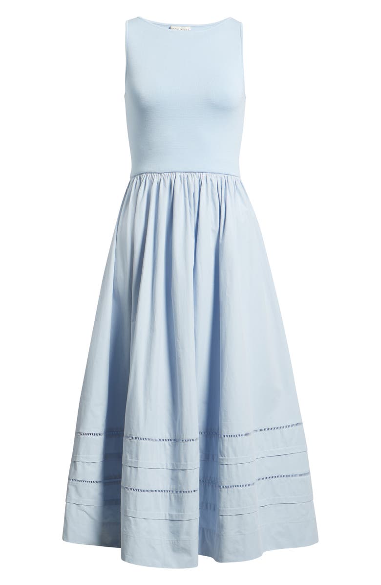MOON RIVER Sleeveless Mixed Media Midi Dress, Alternate, color, Light Blue