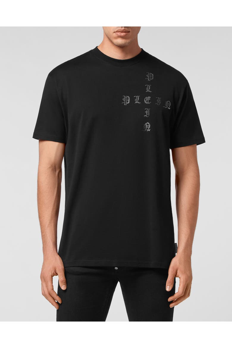 T-Shirt Round Neck Gothic Plein Men, Main, color, black/black